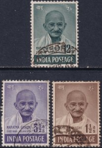India Sc# 203 204 205 Mahatma Ghandi 1948 short set used CV $17.50 
