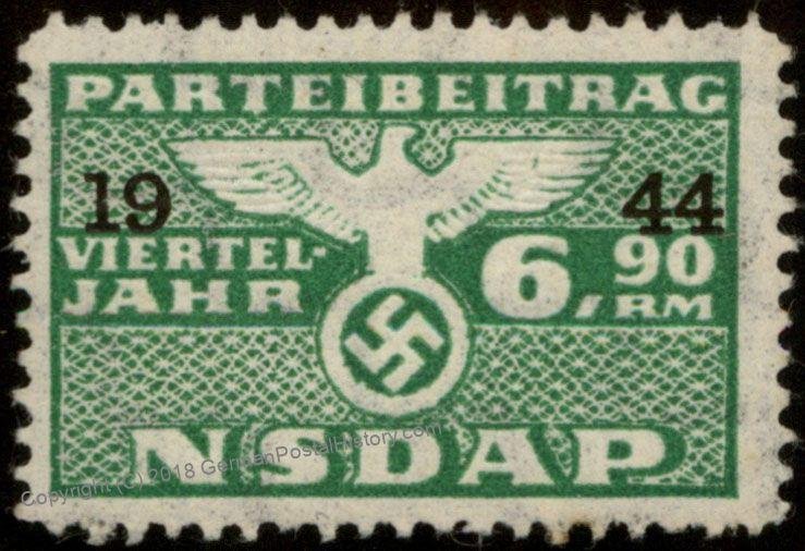 3rd Reich 1944 6.90RM NSDAP Nazi Party Dues MNH 1/4Yr Viertel Jahre Stamp 96202