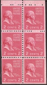 US Stamp - 1939 2c John Adams - 6 Stamp Booklet Pane MNH - Scott #806b