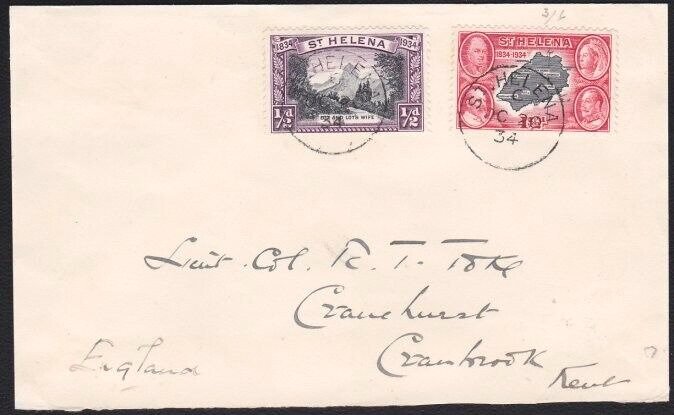 ST HELENA 1934 Centenary ½d & 1½d on cover to UK...........................B7208