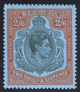 Bermuda 1950 KGVI 2s6d black & orange-red/pale blue (p13-O) MLH. SG 117c.