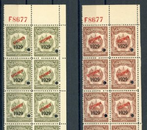 EL SALVADOR Revenue 50c & 25c ABNCo *F8677* 1927 SPECIMEN 2 Blocks{10} MNH ZU58