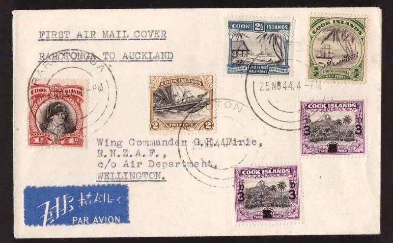 Cook Islands, 1944 first air mail cover Rarotonga to Auckland     -BN41