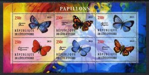 IVORY COAST - 2013 - Butterflies #5 - Perf 6v Sheet - MNH - Private Issue
