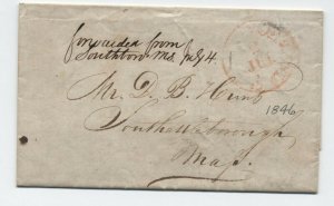 1846 New York to MA forwarded Southboro manuscript stampless [y4537]