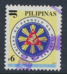 Philippines Sc# 2836 Used  surcharge OPT Black  Seal   inscribed 2001   see d...