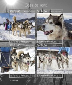 St Thomas - 2019 Sledge Dogs - 4 Stamp Sheet - ST190202a