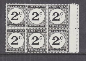 GRENADA, POSTAGE DUE, 1952 2c. Black, marginal block of 6, REPAIRED 2, mnh.