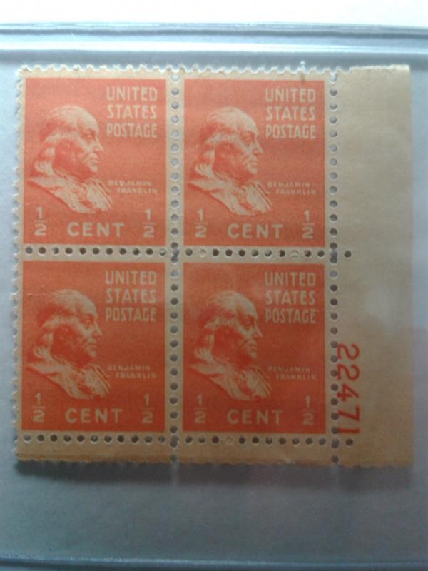 SCOTT # 803 FRANKLIN PLATE BLOCK  MINT NEVER HINGED GEM