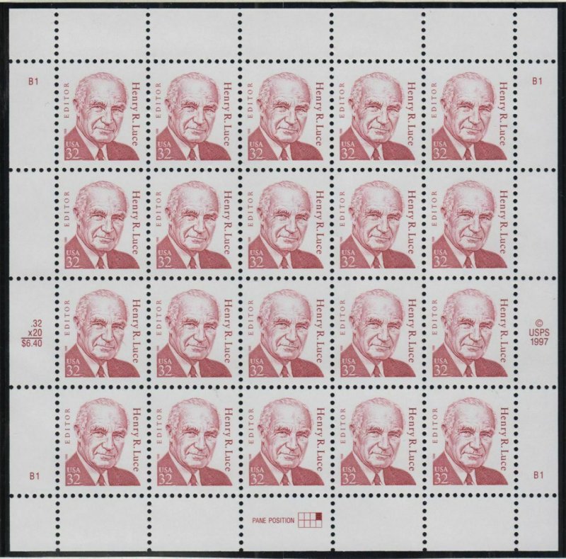 1998 Henry R. Luce 32c Sc 2935 full mint sheet of 20 plate number B1