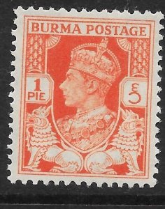 BURMA SG18b 1940 1p RED-ORANGE MTD MINT*