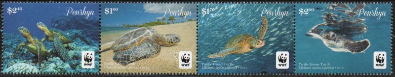 Penrhyn Island 544 - Mint-NH - Pacific Green Turtles (Strip /4)(2014)(cv $11.50)