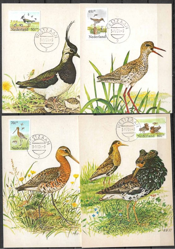 NETHERLANDS STAMPS, 1984, SET OF 4 MAXI CARDS MC MAXIMUM CARDS BIRDS