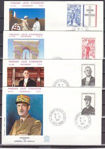 France, Scott cat. 1322-1325. Charles de Gaulle issue. 4 First day covers. ^