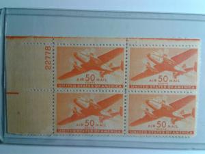 SCOTT # C 31 50 CENT DESIRABLE AIR MAIL PLATE BLOCK MINT NEVER HINGED SCV $ 50