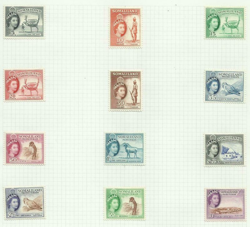 Somaliland Protectorate 1953, Set of 12 Sg 137-148, Hinged to page, M/M {C/P-35} 