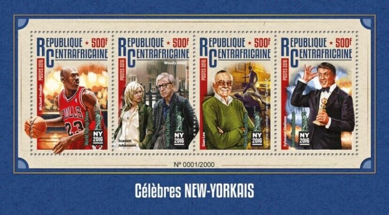 2016 Centrafrique - New York celebrities. Y&T: 4311-4314; Michel: 6090-6093