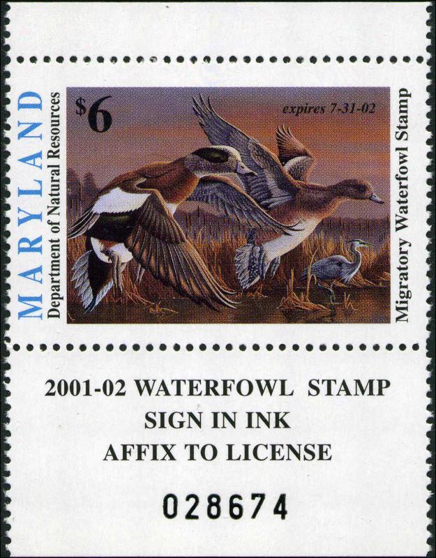 MARYLAND #28 2001 STATE DUCK STAMP WIDGEONS  by Wilhelm Goebel