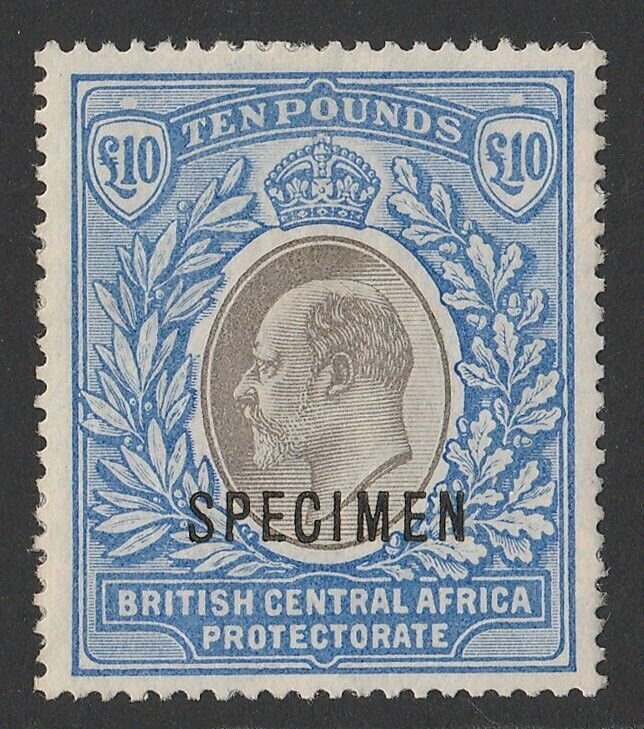 BRITISH CENTRAL AFRICA 1903 KEVII £10 SPECIMEN. SG 67s normal cat £8500.