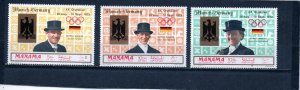 MANAMA 1969 OLYMPIC GAMES MEXICO/GOLD MEDALS GERMANY SET OF 3 STAMPS O/P MNH