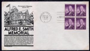 US 937 Alfred E Smith Block of Four C Anderson Black U/A FDC