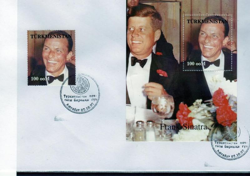 Turkmenistan 1998 Kennedy-Sinatra Set + s/s Perforated in official FDC