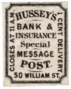 (I.B) US Local Post : Hussey's Special Message Letter Post 1c