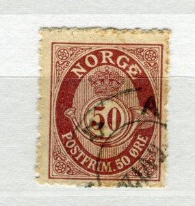 NORWAY; 1909 early Posthorn issue fine used hinged 50ore. value