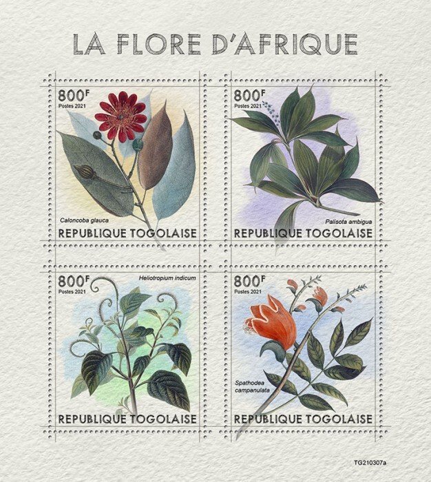 TOGO - 2021 - African Flora - Perf 4v Sheet - Mint Never Hinged