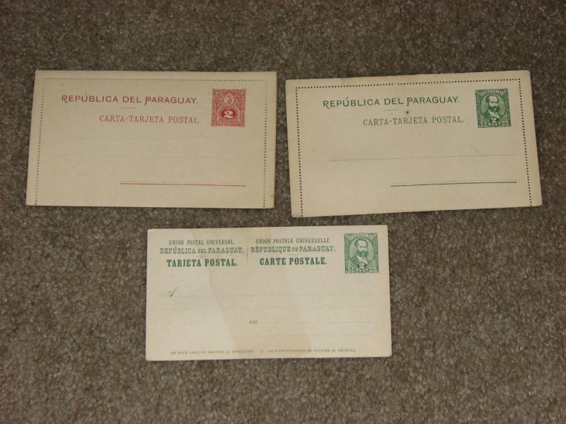 Paraguay  Postal Cards, 3 Different,  unused