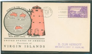 US 802 1937 3c Virgin Island (Part Of US Possession Series) on an addressed FDC with a Linprint Cachet