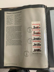 USPS Souvenir Page Scott 2843-2847 , 1994 steam locomotives stamps