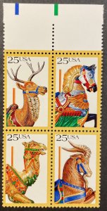 US #2390-2393 (2393a) MNH Block of 4 - 25c Carousel Horses 1988 [BB2]