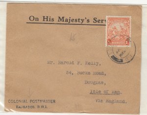 Barbados OHMS Colonial Postmaster Cover To Isle Of Man JK3389