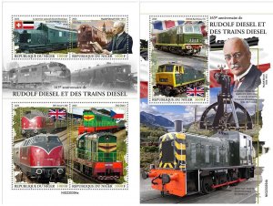 Niger 2023 165th anniversary of Rudolf Diesel Trains set of 2 block's MNH