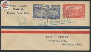 Cuba 1929 First Flight Cover Dominican Republic - Havana | FAM 6 | Edifil C22...