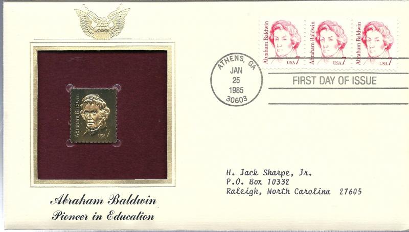 US #1850 7c Abraham Baldwin Gold Stamp (FDC) CV $2.00