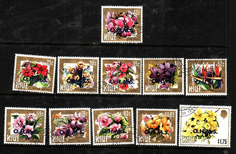 Niue-Sc#O1-O11- id5-used Official short set to $1.75-Flowers-1985-7-