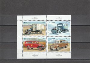 Iceland  Scott#  759a  MNH  Block of 4  (1992 Mail Trucks)