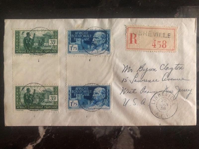 1938 Libreville French Africa Congo Registered Cover To New York USA