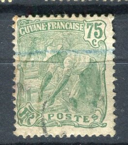 FRENCH COLONIES; GUYANE 1904 early Gold Panning issue fine used 75c. value