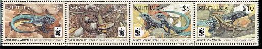 St. Lucia WWF Whiptail Strip of 4v SG#1370-1373 SC#1251-1254 MI#1275-1278