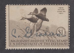US Sc RW7 used 1940 $1 black Mallards Duck Stamp