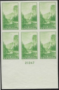 US #756 plate block.  National Parks -  Yosemite.  Nice