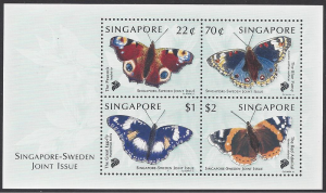 Singapore #907a, mint SS, butterflies, issued 1999