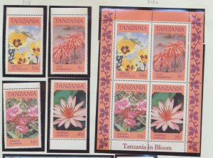 TANZANIA - Scott 315-318a   - MNH Set & S/S - Flowers - 1986