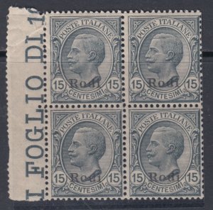 Italy - Egeo - Rodi n.11 cv 7000$  MNH** SUPER CENTERED  BLOCK of 4