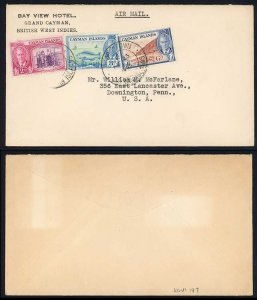 Cayman Islands 1953 airmailed cover to USA 11d rate GEORGETOWN FE 23 1953 pmks