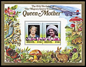Union Island 212, MNH, Queen Mother's 85th Birthday souvenir sheet
