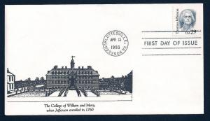 UNITED STATES FDC 29¢ Thomas Jefferson 1993 cacheted